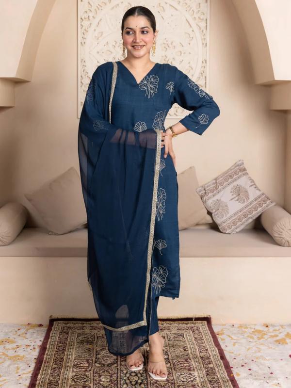 VP 9779 T Teal Yoke Design Silk Blend Straight Suit With Dupatta